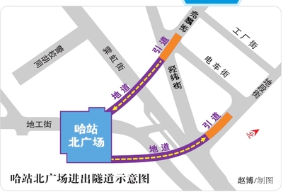 工廠胡同地段街部分封閉 哈站北廣場地下通道開工10月通車
